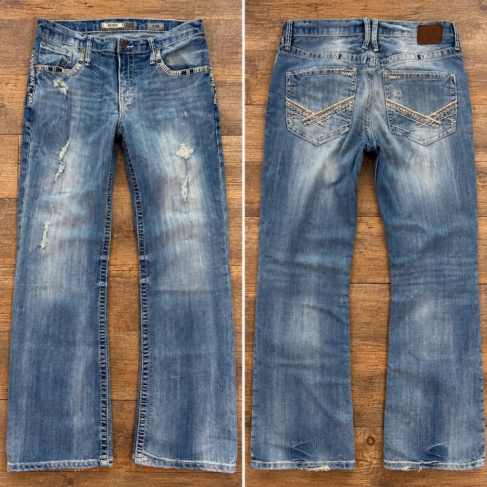 BKE Derek Bootcut Jeans Mens 33R Distressed Grunge Y2K Straight Leg Western